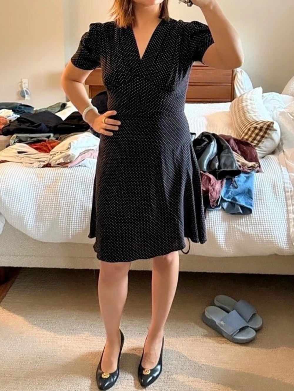 trashydiva by candice & robyn Polka Dot Silk Midi Dress - Black Size Small